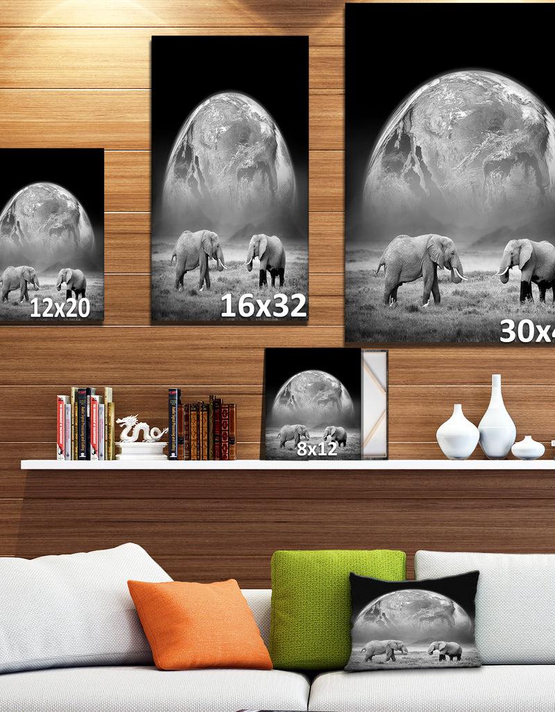 Designq Two Elephants With Earth Background - Africa Animals Photography On Wrapped Canvas