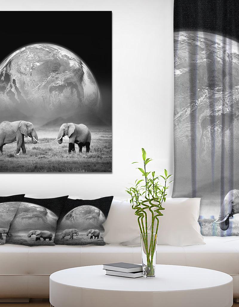 designq Two Elephants with Earth Background - Africa Animals Photography on Wrapped Canvas