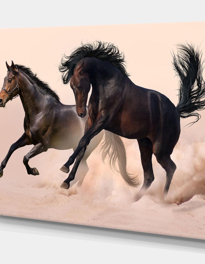 Designq Two Horse In Dust - Animals PhotographyPrint On Wrapped Canvas