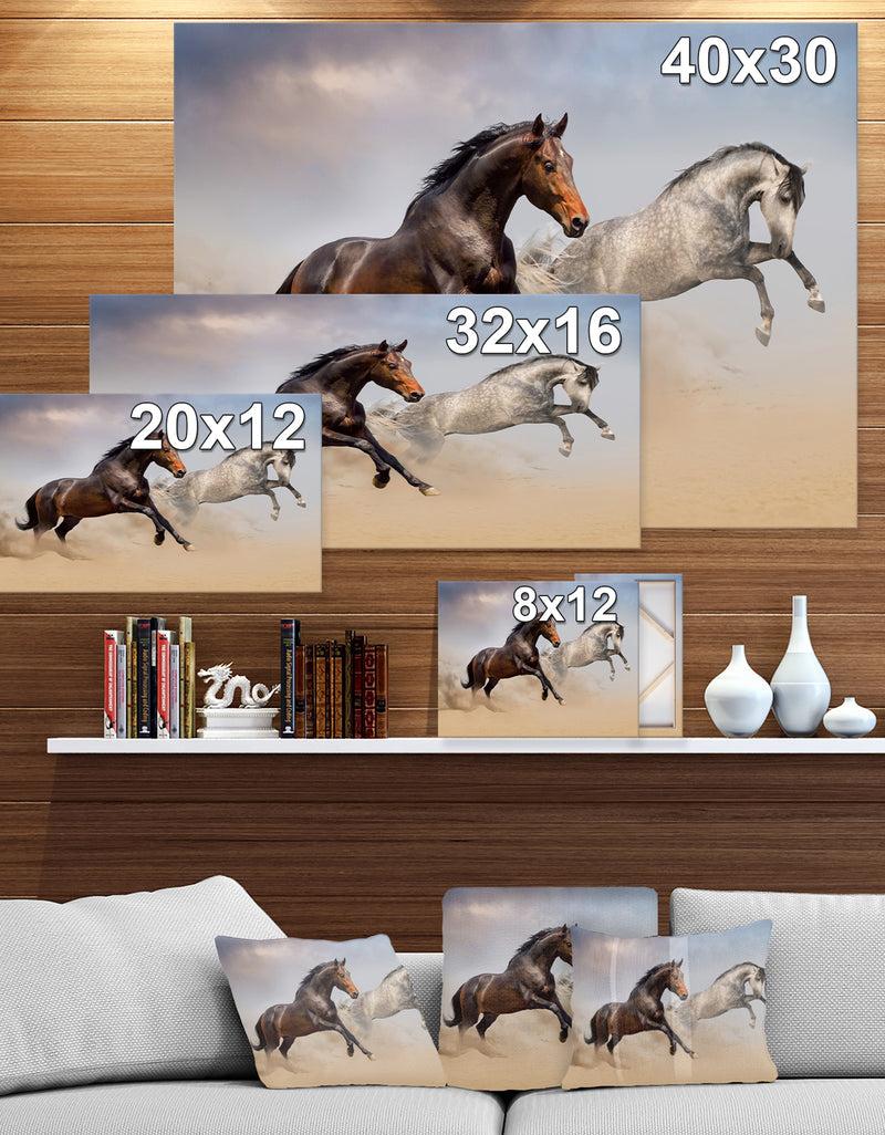 Designq Two Horse Run In Desert At Cloudy Sky - Animals PhotographyPrint On Wrapped Canvas