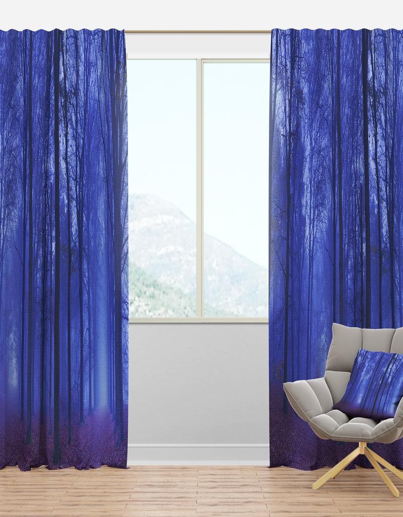 designq Two Paths in Foggy Blue Forest - Landscape Curtain Panels