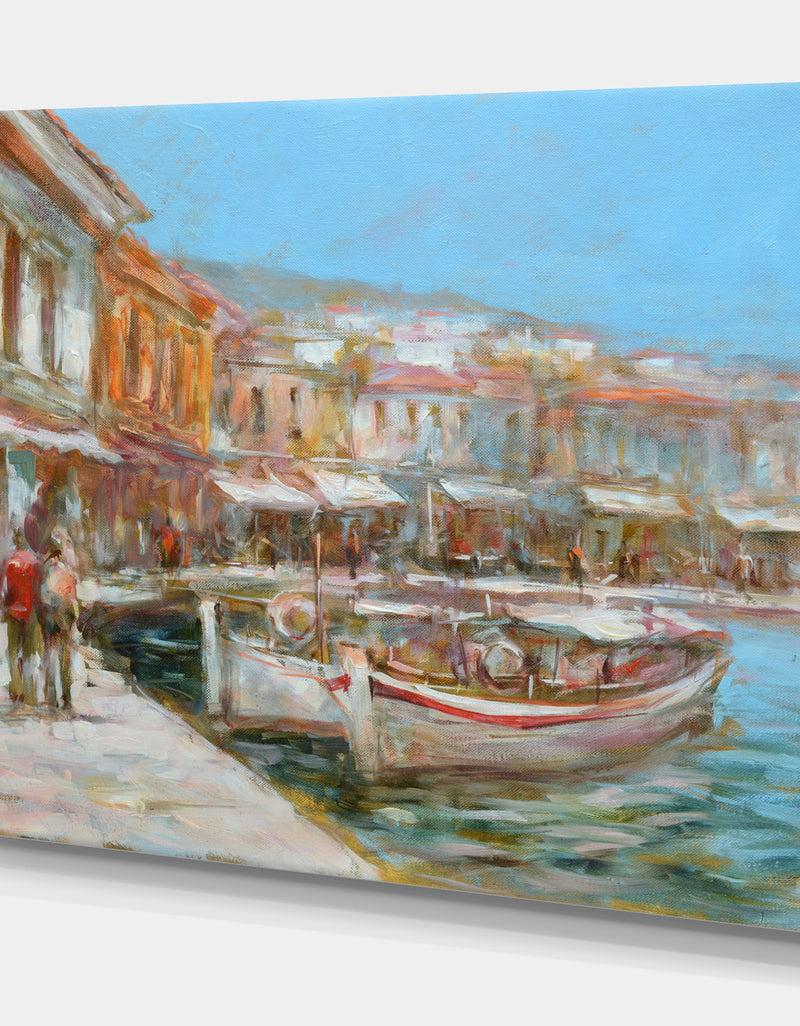 Designq Two Vintage Fishing Boat - Sea & Shore Painting Print On Wrapped Canvas