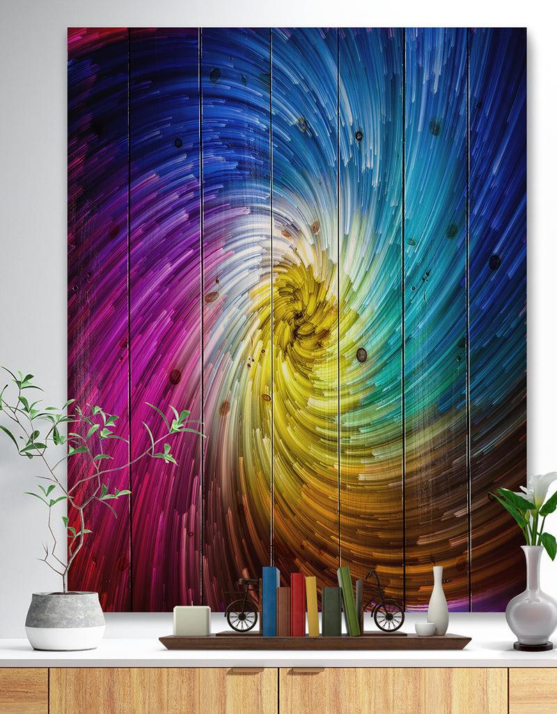 designq Unfolding of Vibrant Vortex - Contemporary Art Print on Natural Pine Wood