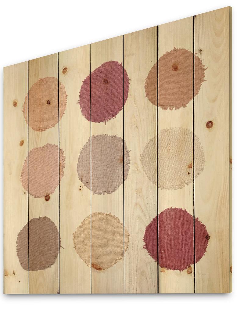 Designq Unique Beige Circle Designs - Modern Transitional Print On Natural Pine Wood