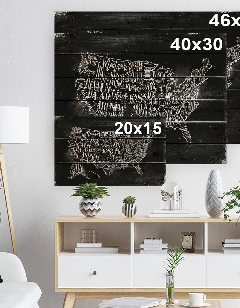 Designq United States Chalk Vintage Map - Maps Painting Print On Natural Pine Wood
