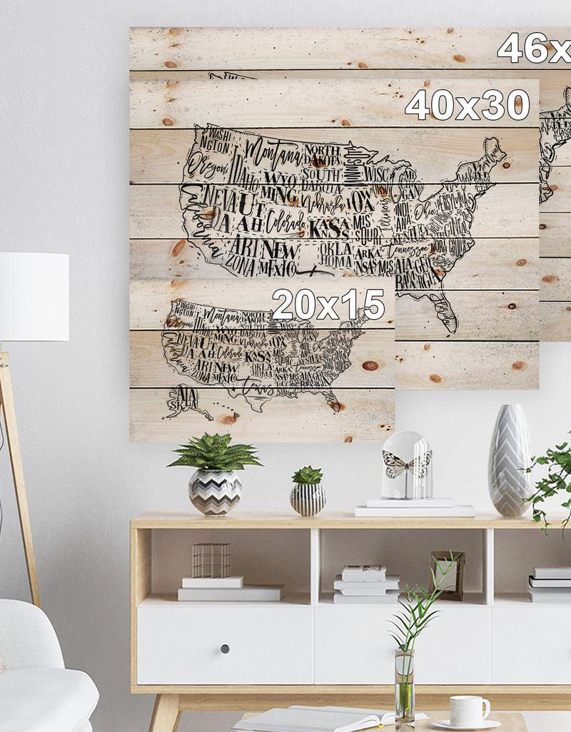 Designq United States Vintage Map In Dirty Paper - Maps Painting Print On Natural Pine Wood