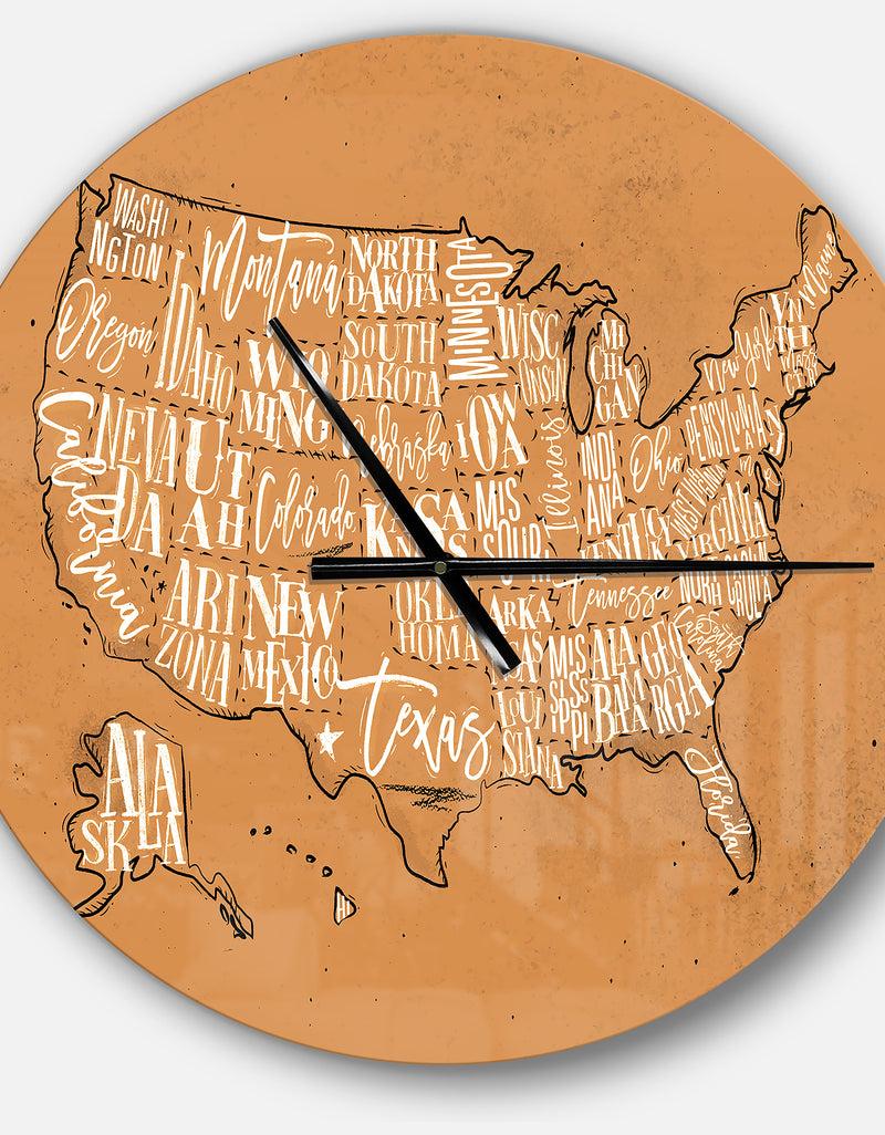 Designq United States Yellow Vintage Map - Large Global Wall CLock