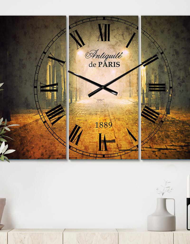designq Urban Street at Night - Cottage 3 Panels Oversized Wall CLock