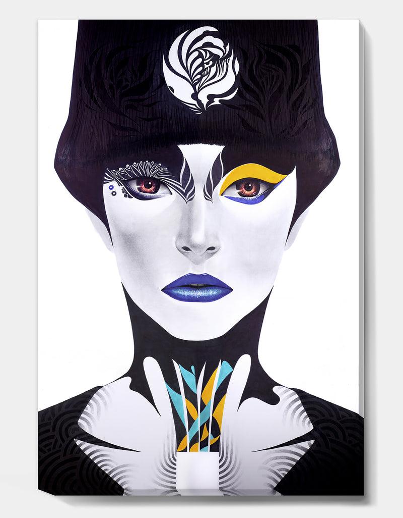 Designq Urban Woman With Blue Lips - Modern & Contemporary Gallery-wrapped Canvas