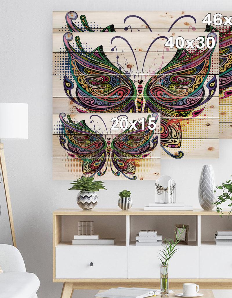 Designq Variegated Butterfly - Abstract Print On Natural Pine Wood
