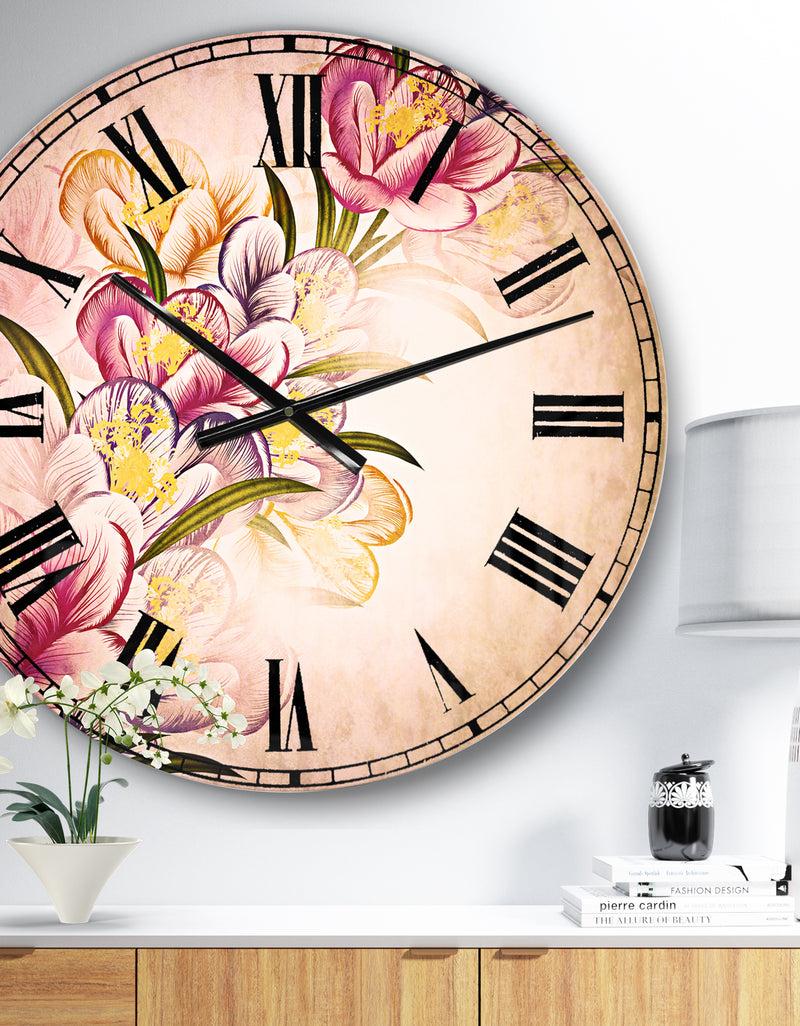 designq Vector Purple Flowers - Floral Large Wall CLock