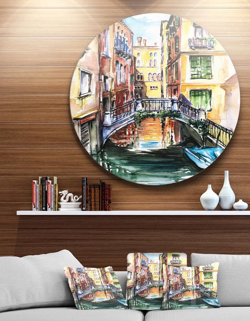 designq Venice Canal Meeting Bridge - Cityscape Glossy Metal Wall Art