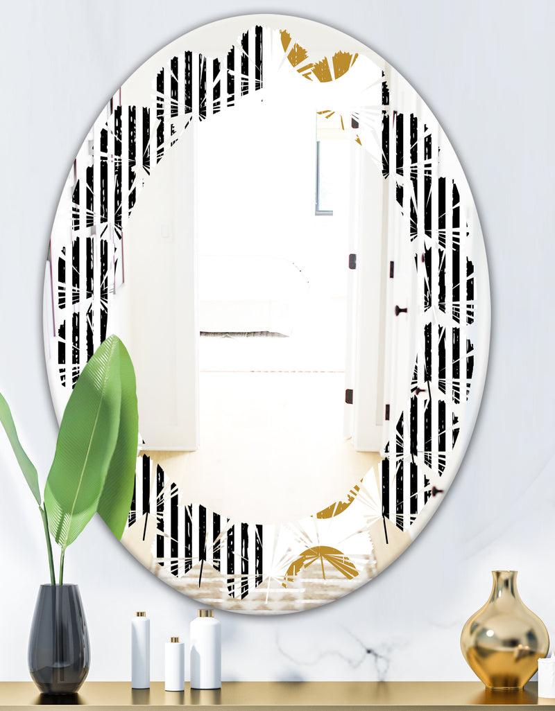 Designq Vertical Retro Geometrical Pattern I - Modern Round Or Oval Wall Mirror - Leaves
