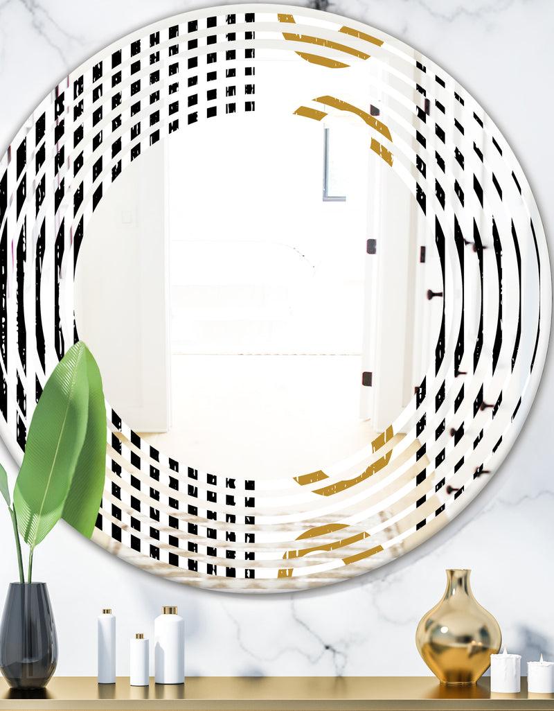 designq Vertical Retro Geometrical Pattern I - Modern Round or Oval Wall Mirror - Wave