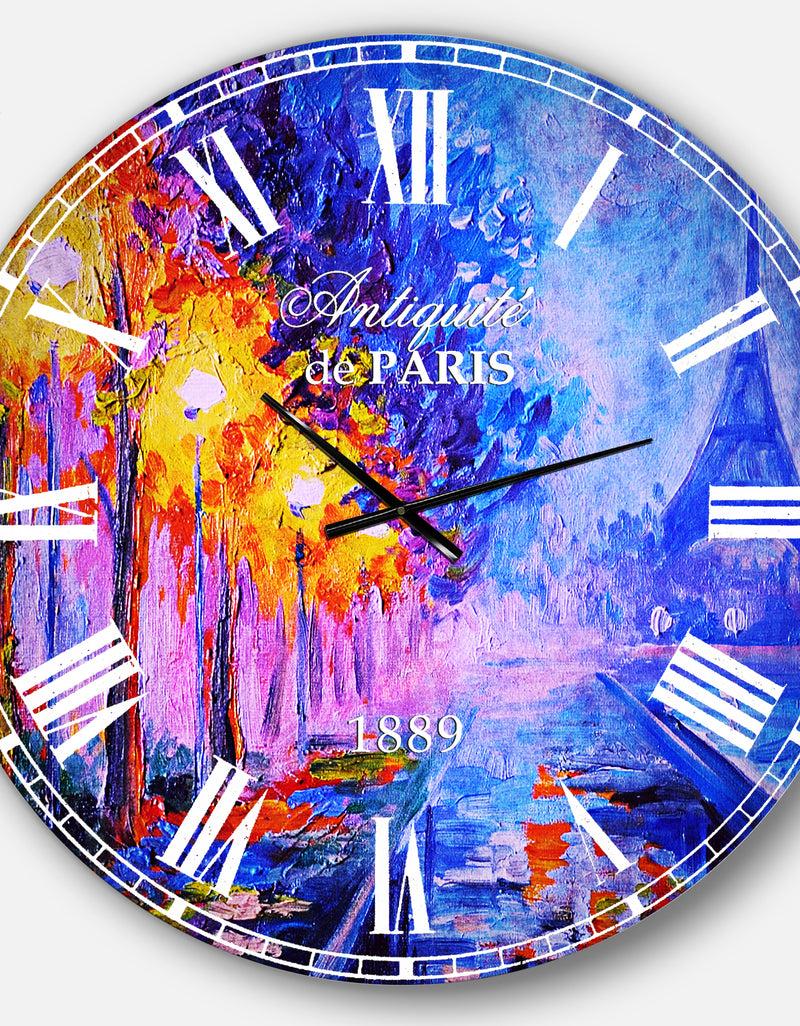 Designq View Of Paris Eiffel Tower - Landscape Large Wall CLock