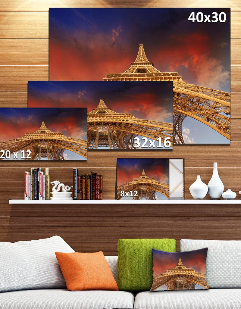 Designq View Of Paris Eiffel Tower Under Red Sky - Cityscape Canvas Print