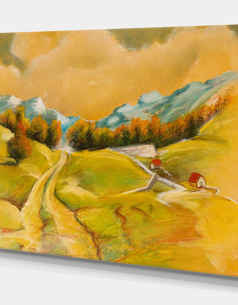 Designq Vineyard In Summer Season - Landscapes Painting Print On Wrapped Canvas