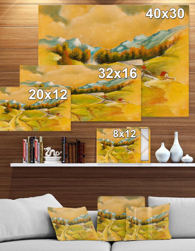 Designq Vineyard In Summer Season - Landscapes Painting Print On Wrapped Canvas