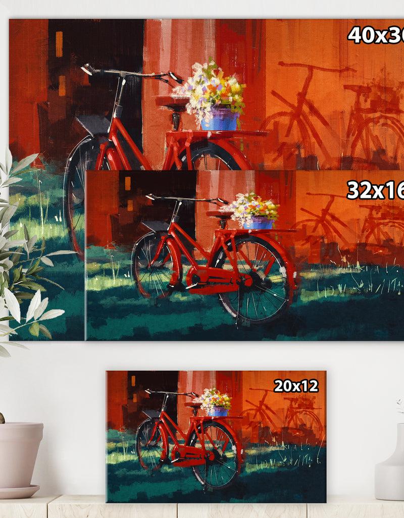 Designq Vintage Bicycle With Bucket - Cottage Canvas Wall Art