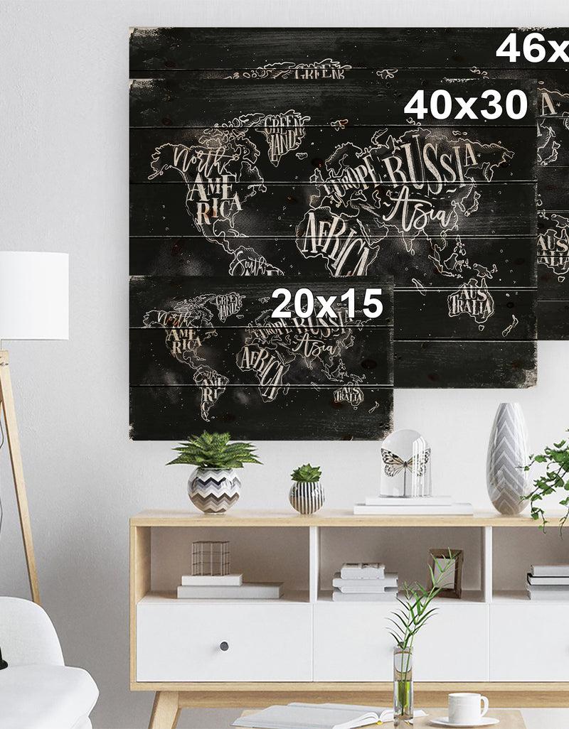 Designq Vintage Chalk Worldmap - Maps Painting Print On Natural Pine Wood