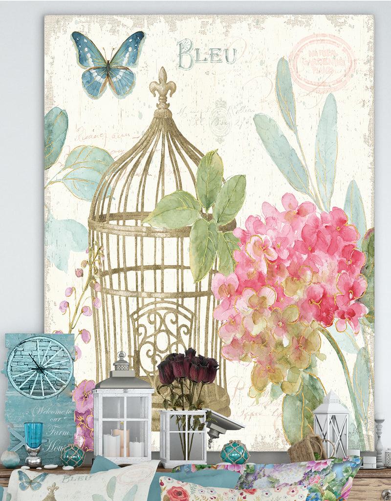 designq Vintage Floral Birdcage I - Traditional Gallery-wrapped Canvas
