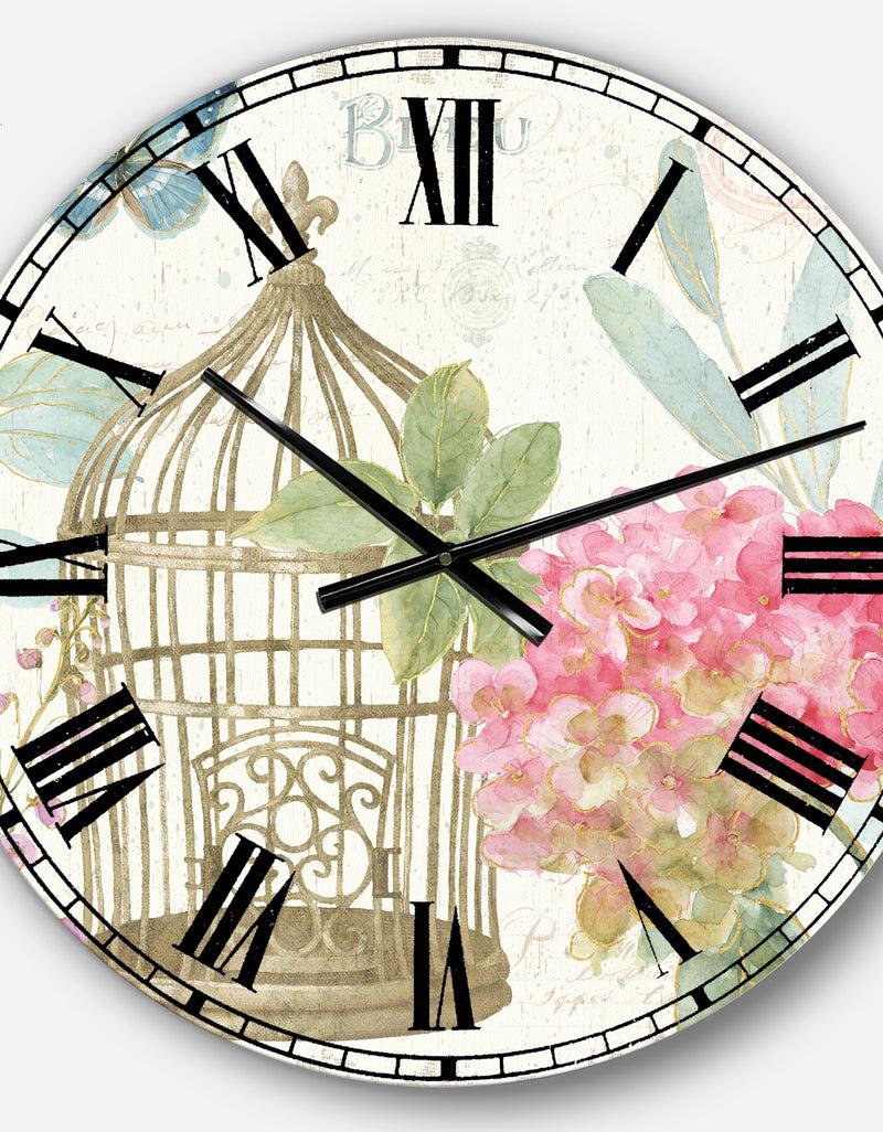Designq Vintage Floral Birdcage I - Traditional Large Wall CLock