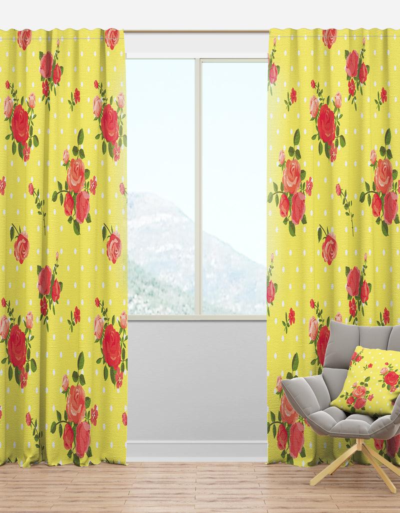 designq Vintage Floral Rose Pattern - Bohemian & Eclectic Curtain Panels
