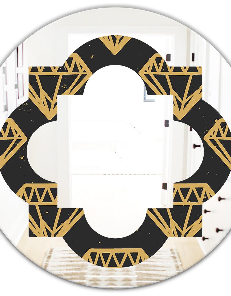 Designq Vintage Golden Diamonds - Modern Round Or Oval Wall Mirror - Quatrefoil