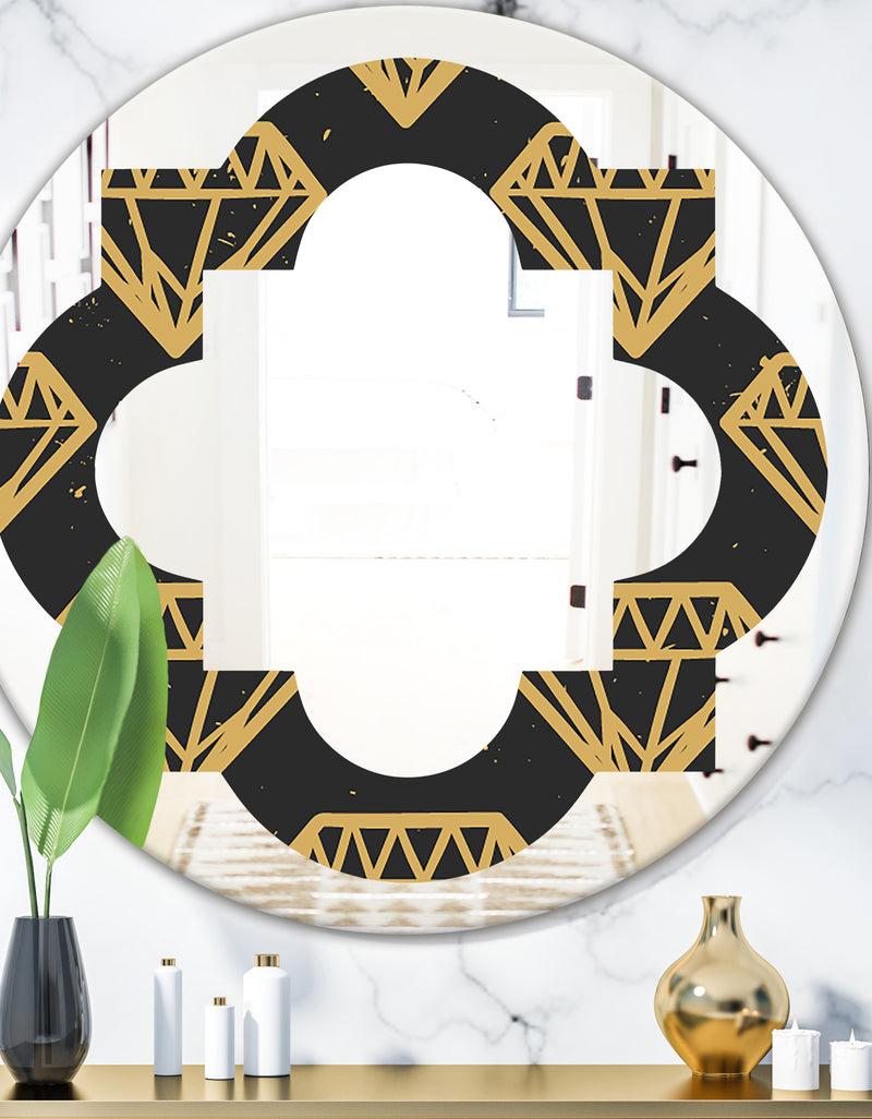 designq Vintage Golden Diamonds - Modern Round or Oval Wall Mirror - Quatrefoil