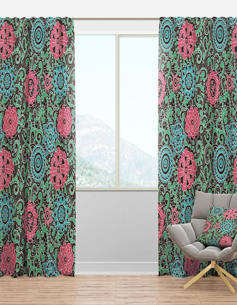 designq Vintage Pink And Blue Flowers - Floral Curtain Panels