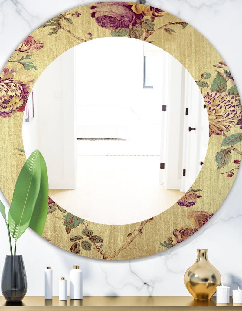 designq Vintage Purple Flowers - Bohemian and Eclectic Mirror - Oval or Round Wall Mirror