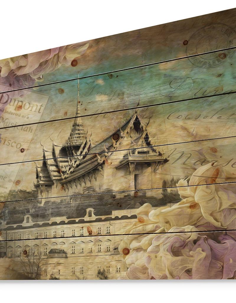 Designq Vintage Style Sky Castle - Contemporary Print On Natural Pine Wood