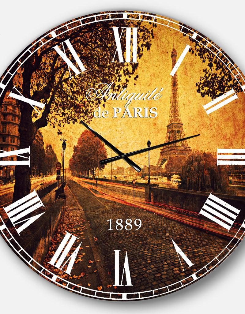 Designq Vintage Style View Of Paris - Landscape Wall CLock