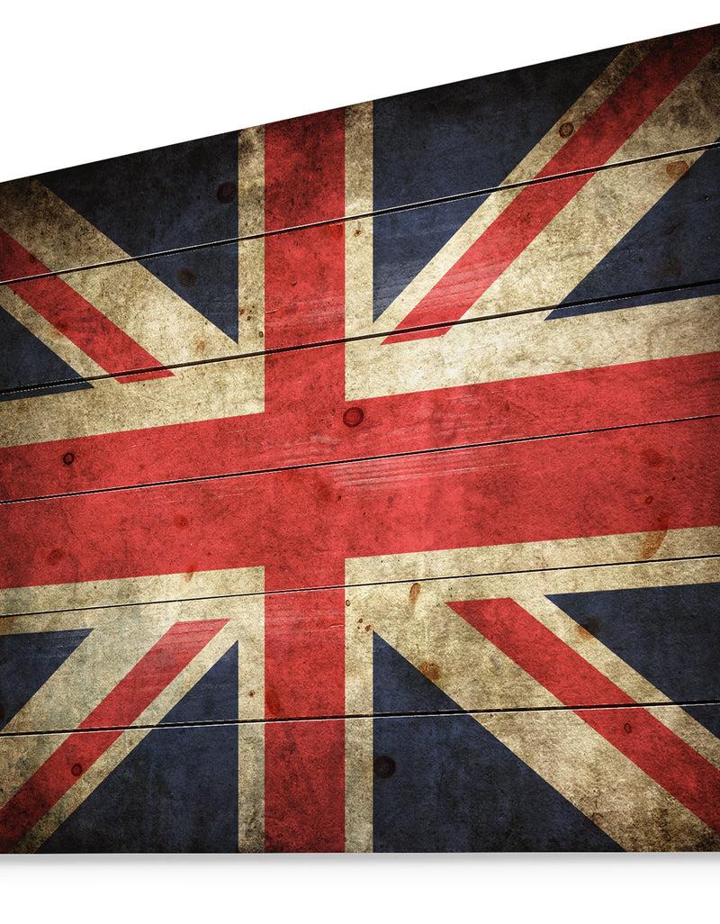 Designq Vintage UK Flag - Contemporary Print On Natural Pine Wood