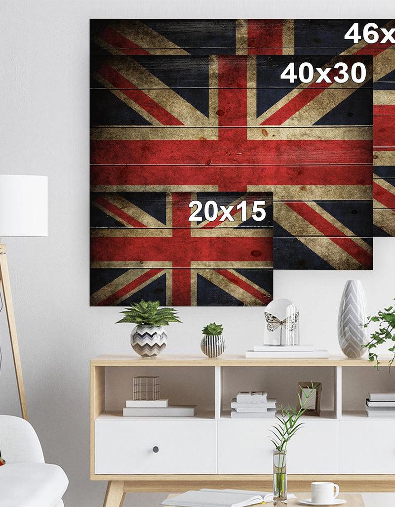 Designq Vintage UK Flag - Contemporary Print On Natural Pine Wood