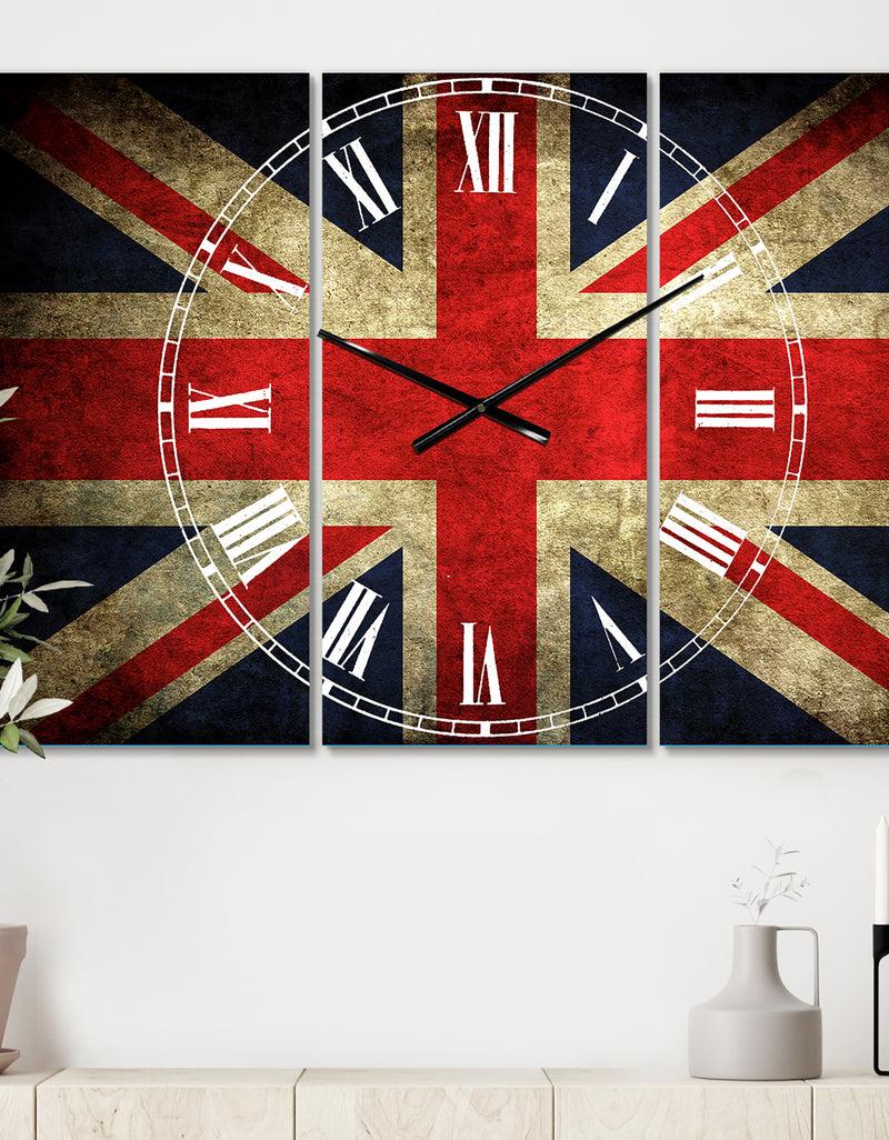 designq Vintage UK Flag - Cottage 3 Panels Large Wall CLock