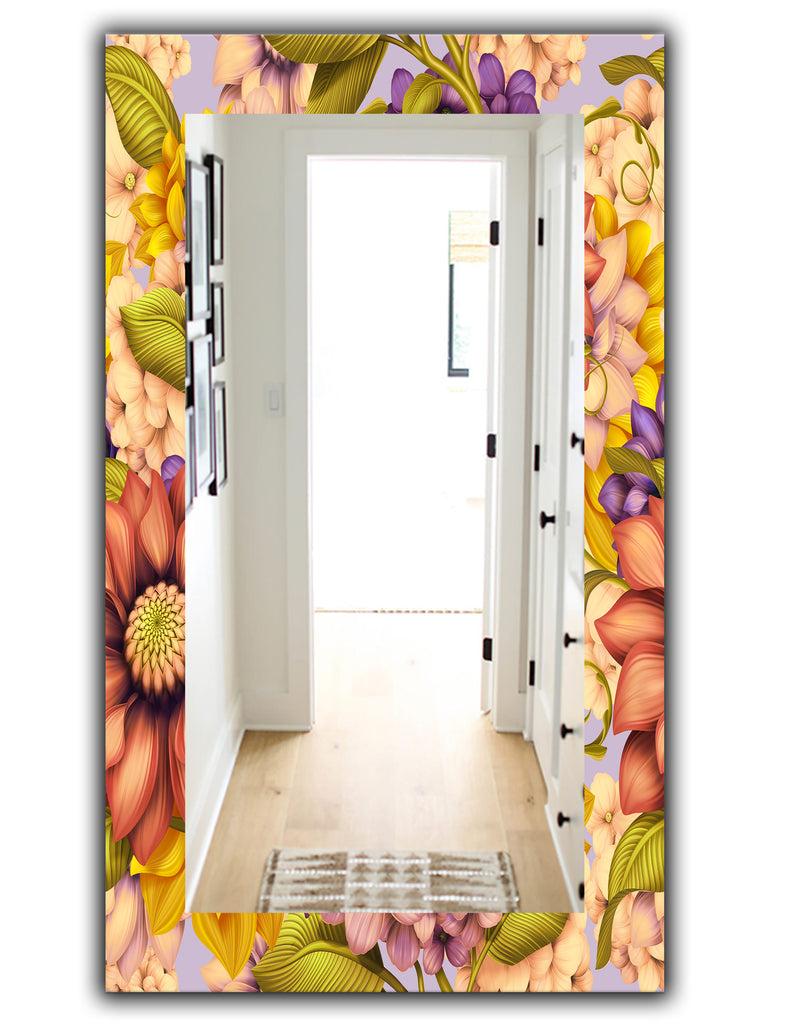 Designq Vintage Wild Red Pink And Purple Flowers - Traditional Mirror - Wall Mirror