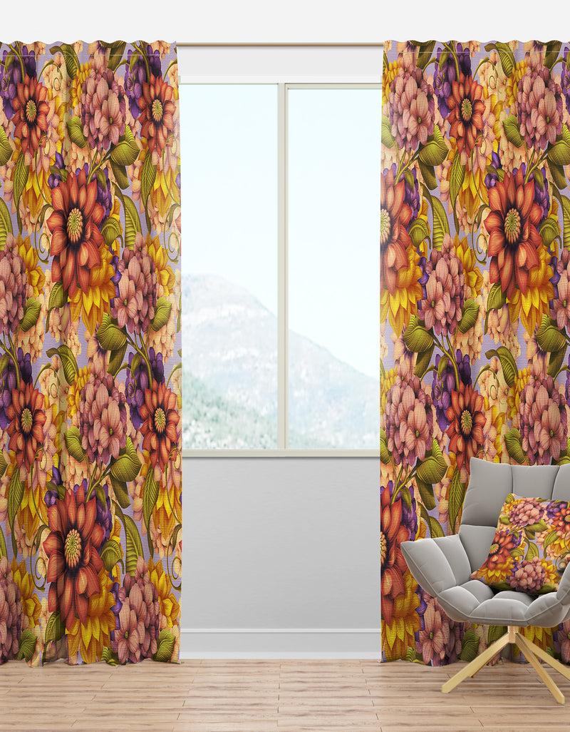 designq Vintage Wild Red Pink and Purple Flowers - Traditional Curtain Panels