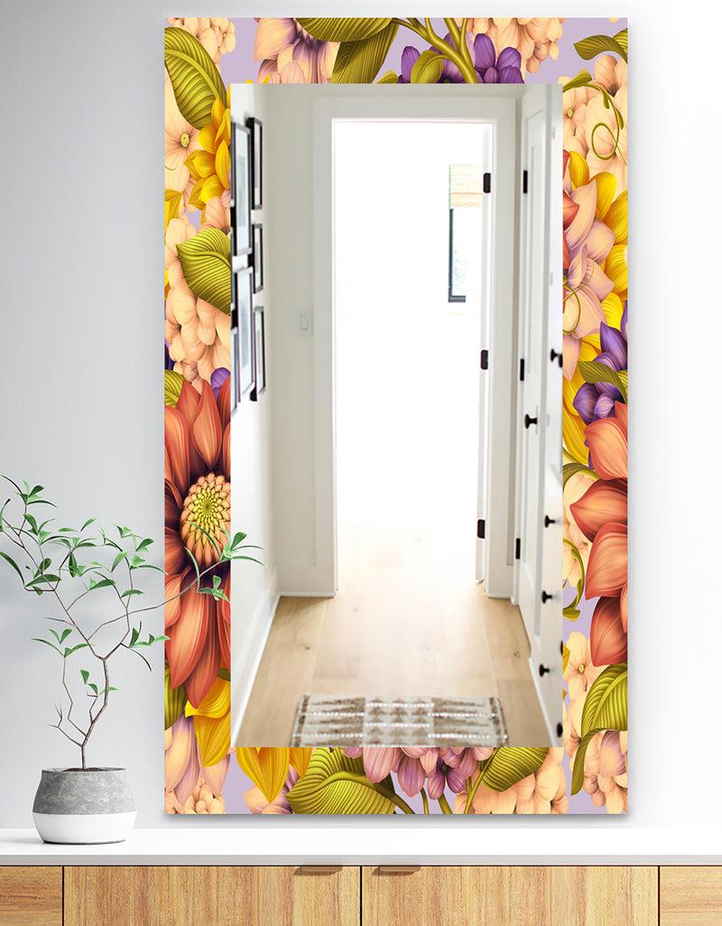 designq Vintage Wild Red Pink and Purple Flowers - Traditional Mirror - Wall Mirror