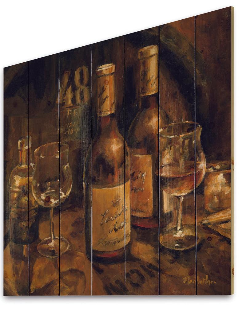 Designq Vintage Wine Cellar - Traditional Print On Natural Pine Wood