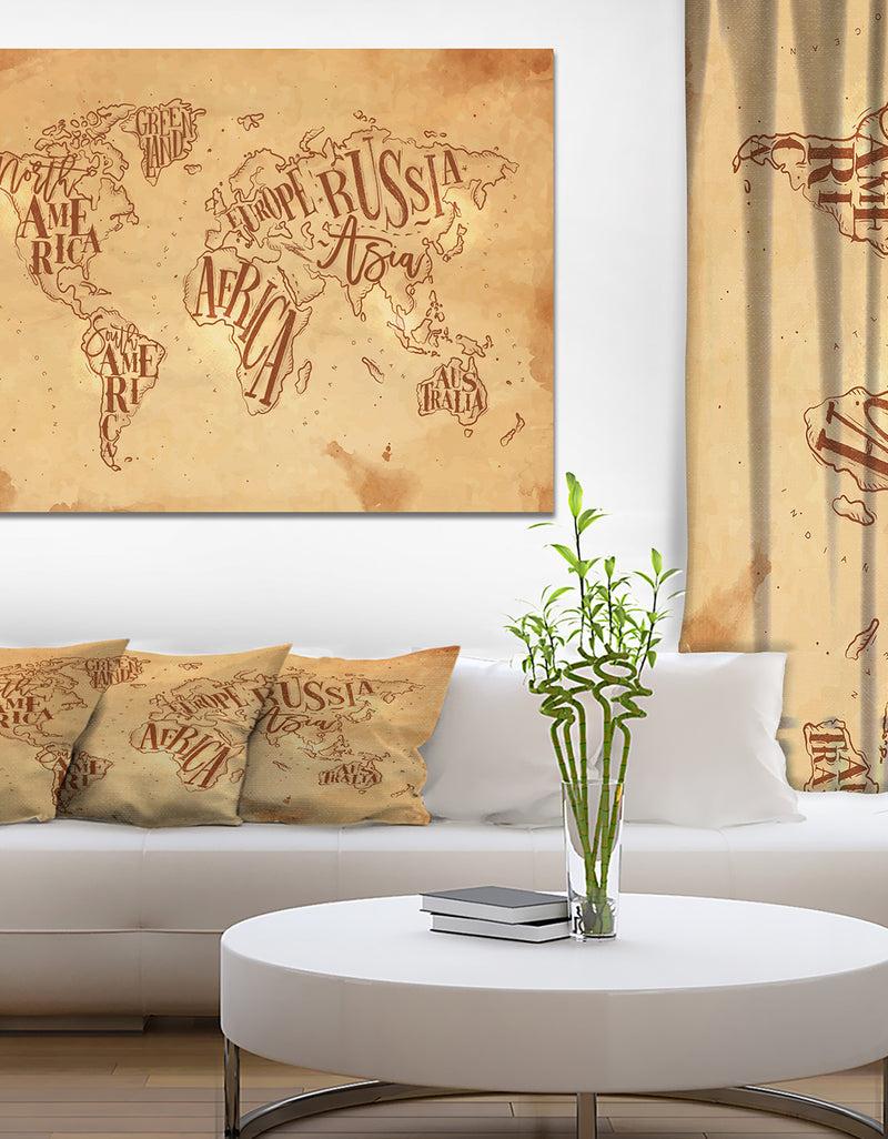 designq Vintage Worldmap in Chalk Background - Maps Painting Print on Wrapped Canvas