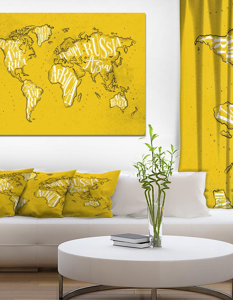 designq Vintage Yellow Worldmap - Maps Painting Print on Wrapped Canvas