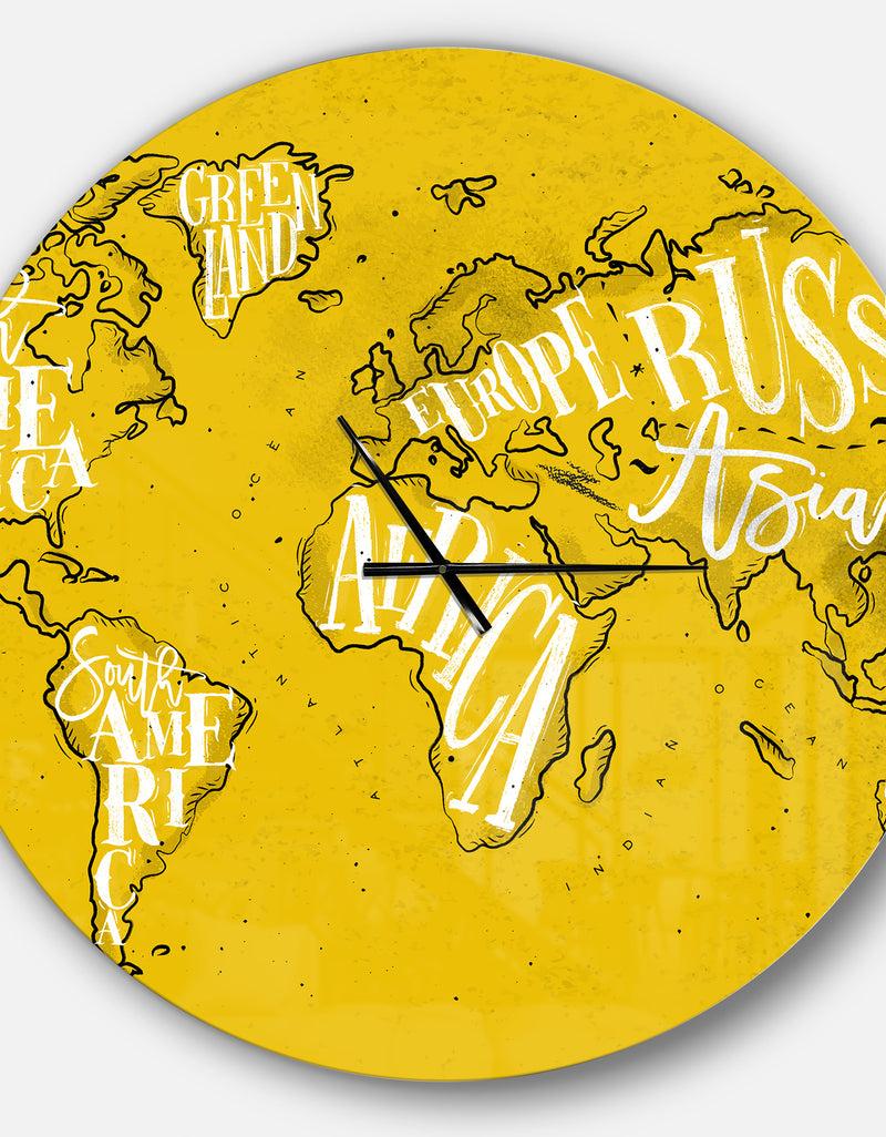 Designq Vintage Yellow Worldmap - Oversized Global Wall CLock