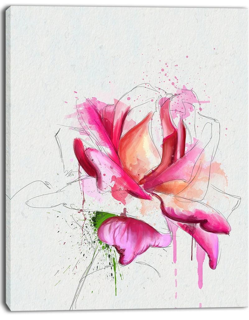 Designq Violet Watercolor Rose Sketch - Floral Canvas Artwork Print