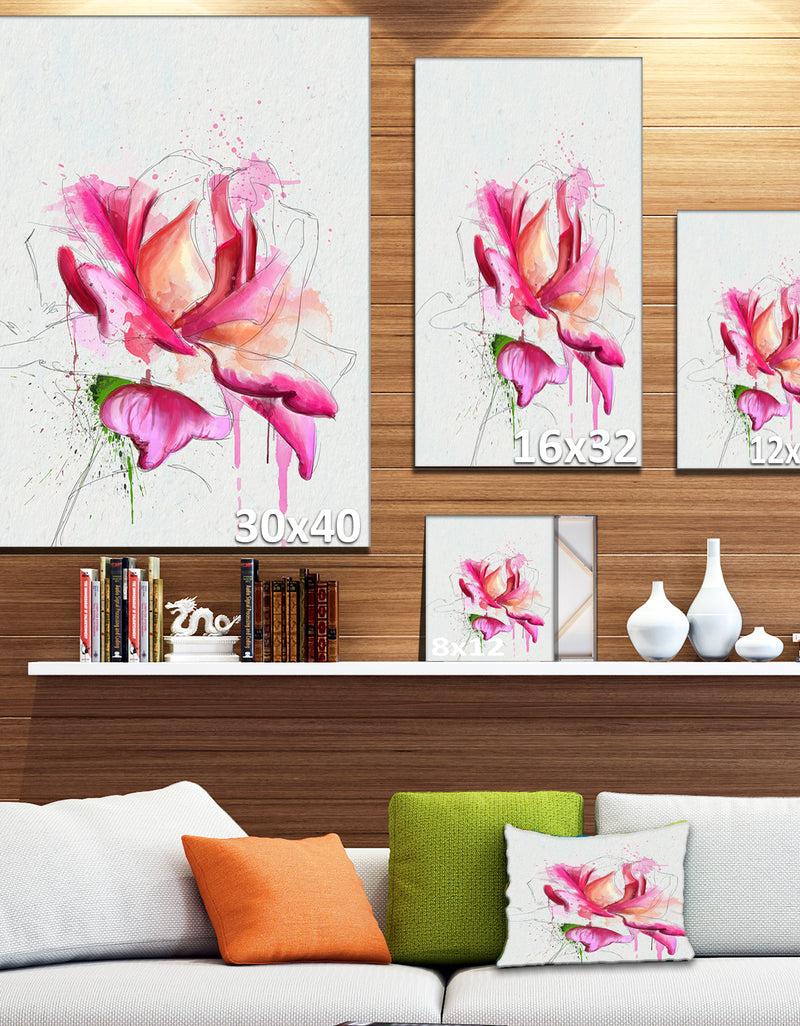 Designq Violet Watercolor Rose Sketch - Floral Canvas Artwork Print