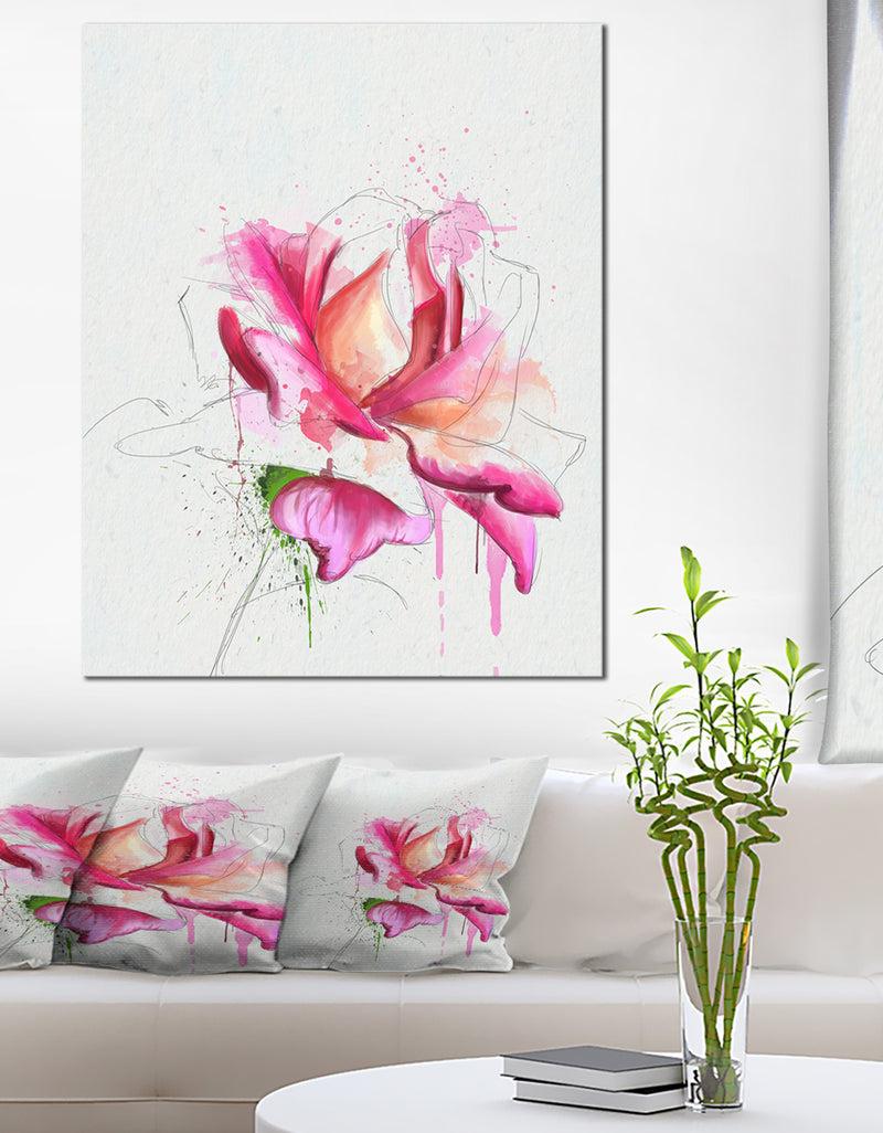 designq Violet Watercolor Rose Sketch - Floral Canvas Artwork Print