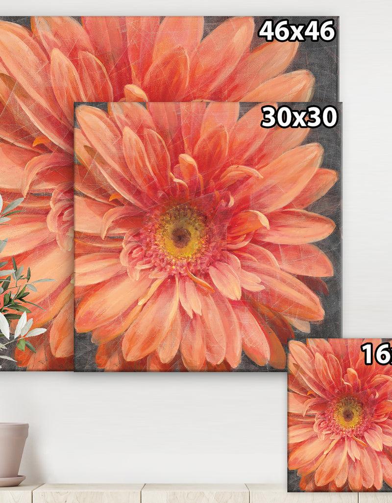 Designq Vivid Orange Daisy II - Shabby Chic Canvas Artwork