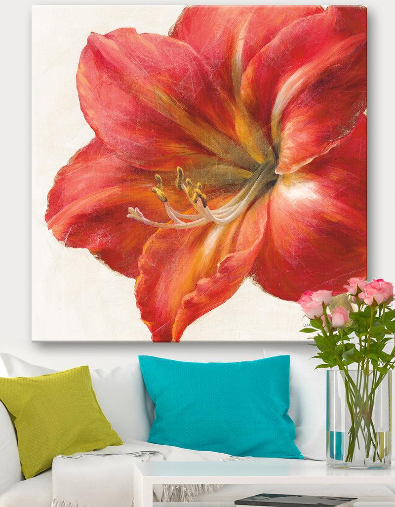 designq Vivid Red Amaryllis - Floral & Botanical Canvas Artwork