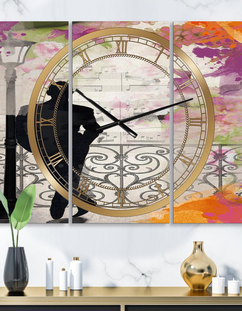 designq Waiting In Paris - Oversized Traditional Wall Clock - 3 Panels