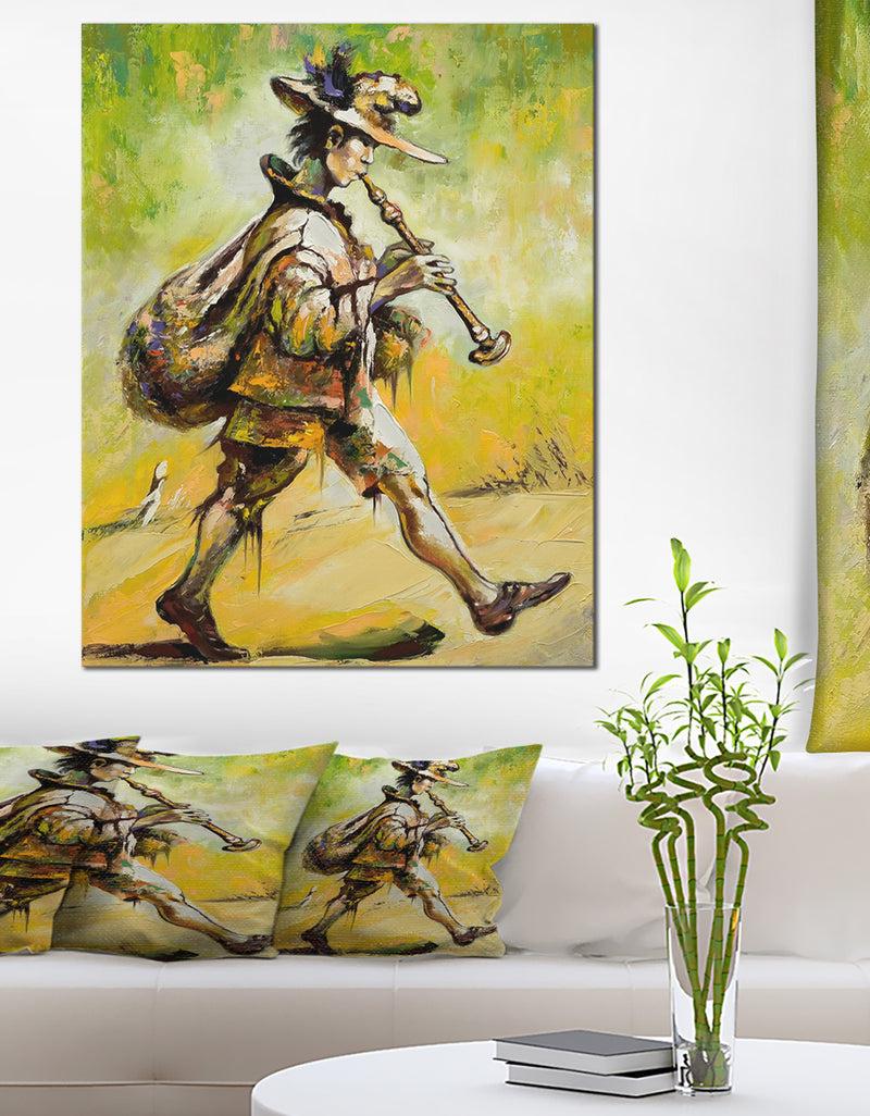 designq Wandering Troubadour with Pipe Music Canvas Art Print